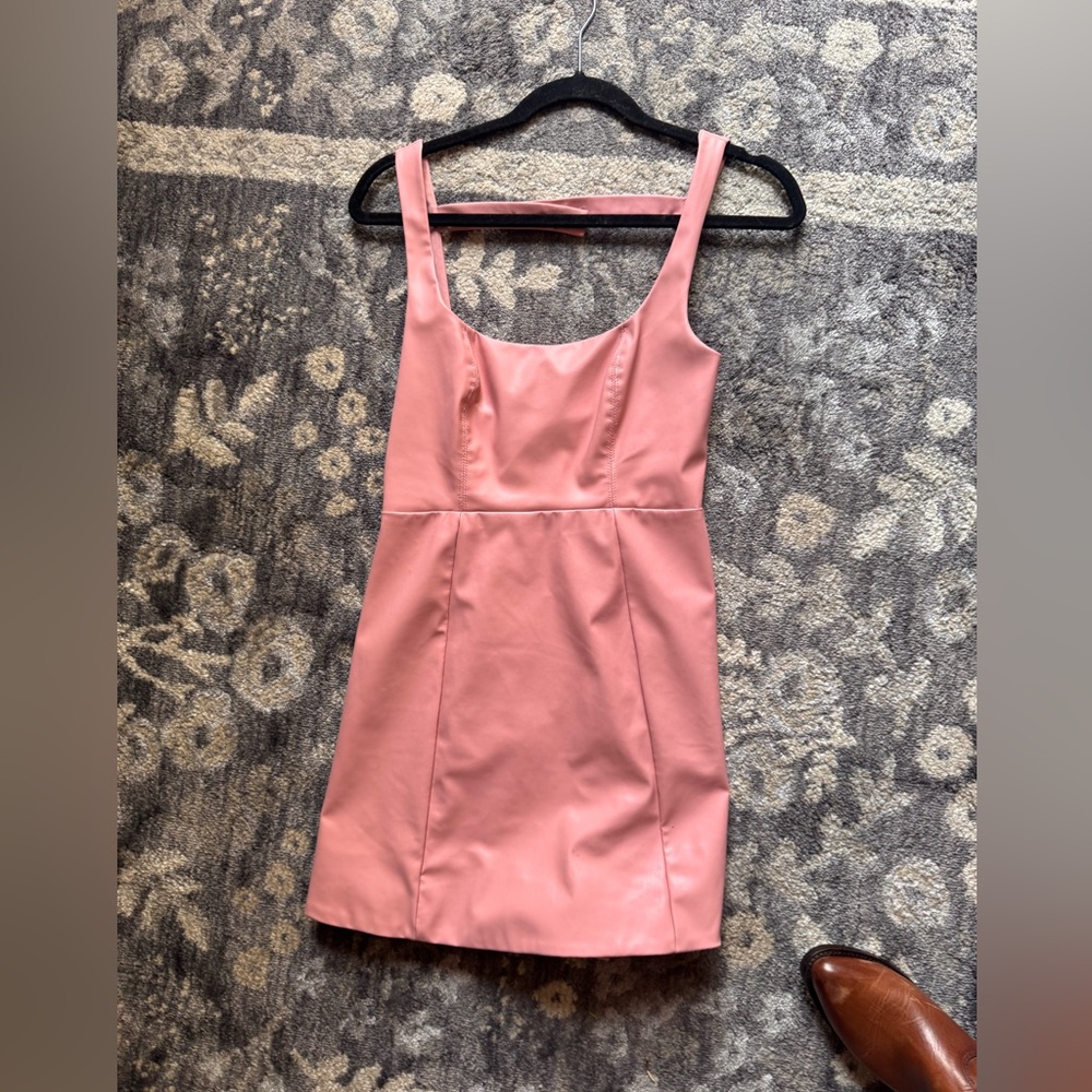 For Love And Lemons Pink Faux Leather Mini Dress
